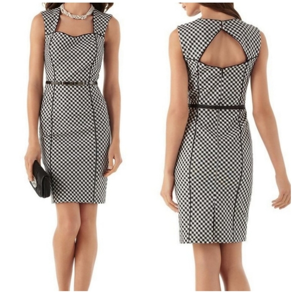 White House Black Market Dresses & Skirts - White House Black Market White Black Gingham Sleeveless Square Neck Dress